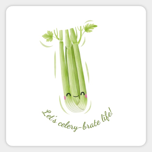 Let's Celery-brate Life Cute Watercolor Celery Sticker by DesignArchitect